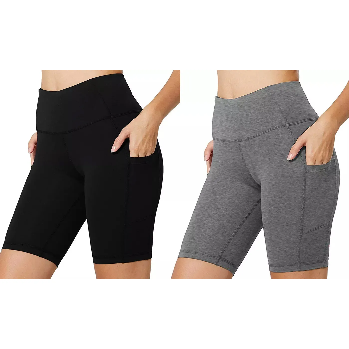 2-Pack: Women High Waist Workout Yoga Side Pocket Compression Cycling Shorts