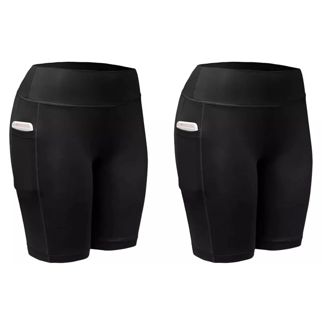 2-Pack: Women High Waist Workout Yoga Side Pocket Compression Cycling Shorts