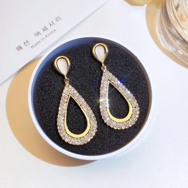 2021 New Luxury Fashion Jewelry Boho Style Blue Crystal Drop Earrings for Women's Gold Color  Color Bridal Earrings Jewelry Gift