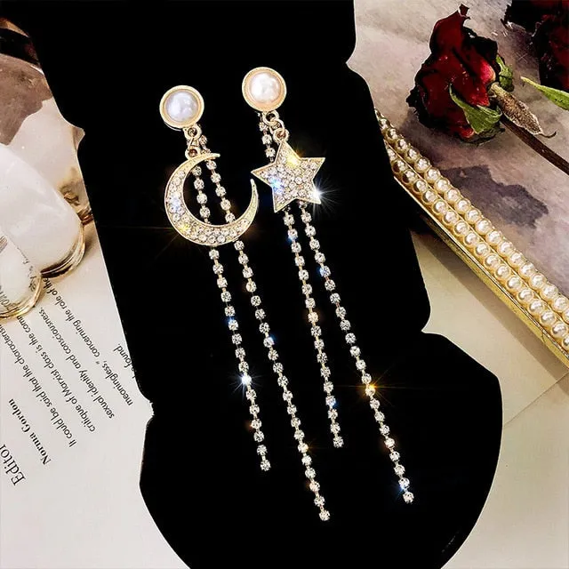 2021 New Luxury Fashion Jewelry Boho Style Blue Crystal Drop Earrings for Women's Gold Color  Color Bridal Earrings Jewelry Gift