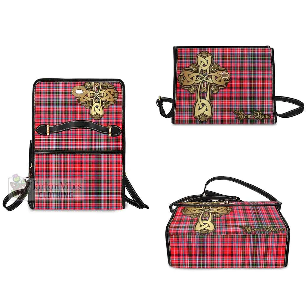 Aberdeen District Tartan Waterproof Canvas Bag Golden Thistle Celtic Cross Style