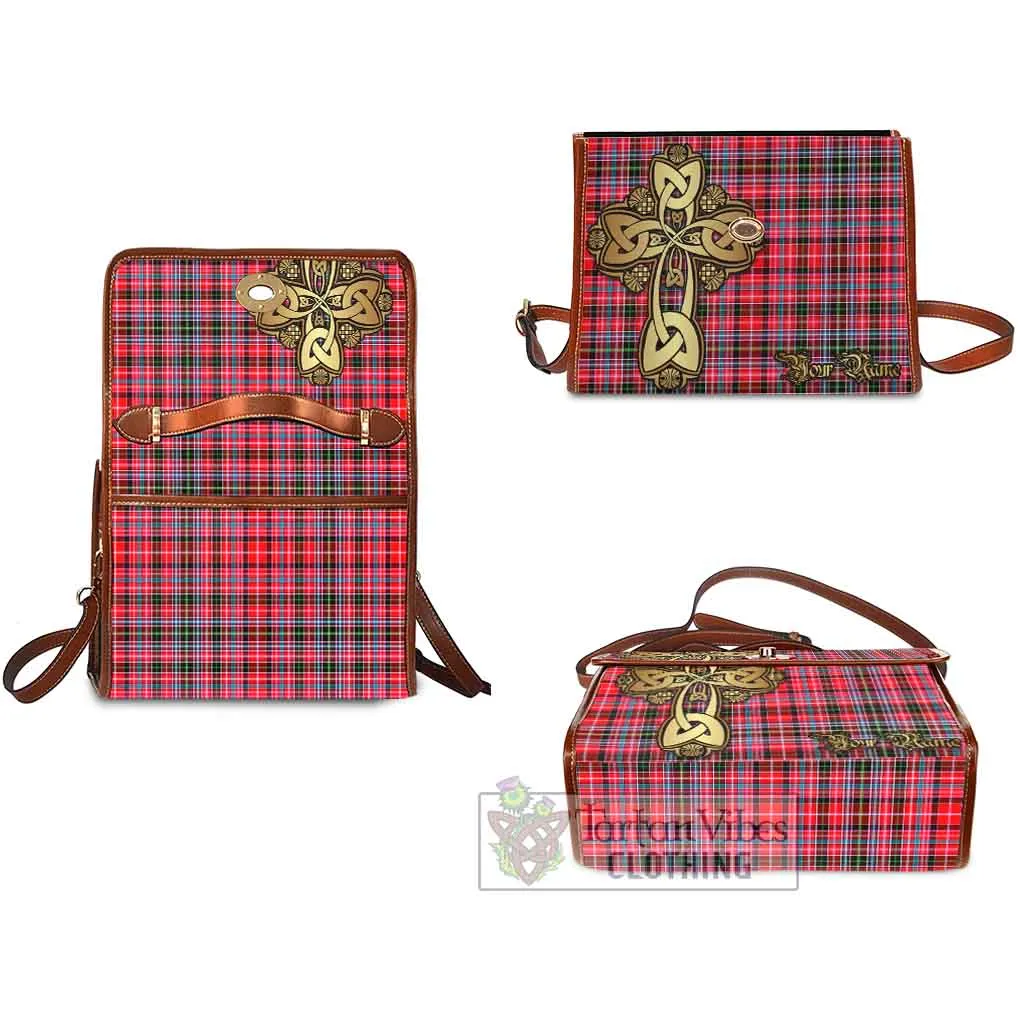 Aberdeen District Tartan Waterproof Canvas Bag Golden Thistle Celtic Cross Style