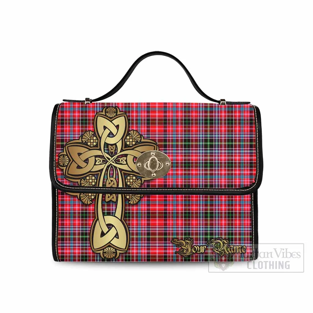 Aberdeen District Tartan Waterproof Canvas Bag Golden Thistle Celtic Cross Style