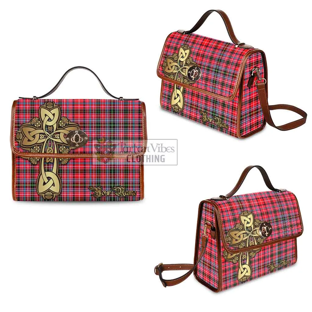 Aberdeen District Tartan Waterproof Canvas Bag Golden Thistle Celtic Cross Style