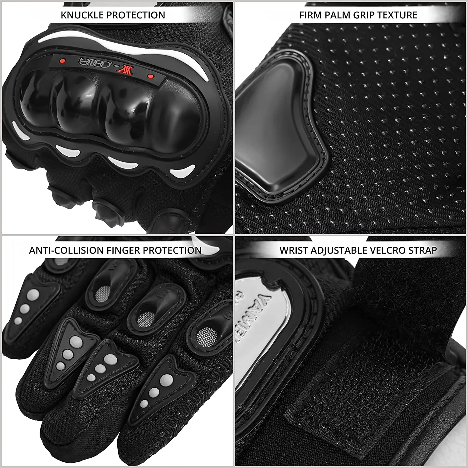 ABOUT SPACE Adjustable Riding Gloves, Knee Guard, Shin Guard & Elbow Guard for Bikers - Unisex - Black