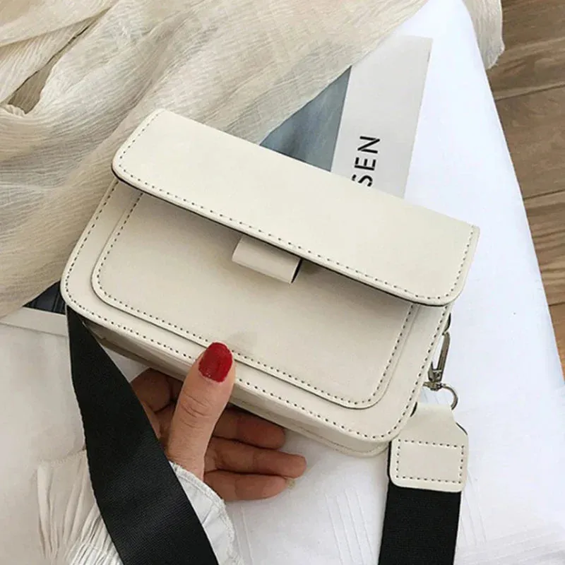 Amozae-Ladies Messenger Bag New Solid Color 2024 New Trendy Wide Shoulder Strap Small Square Bag Retro Casual Simple Crossbody Bag