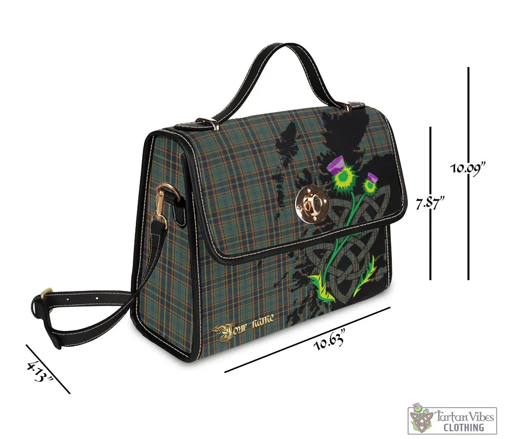 Antrim County Ireland Tartan Waterproof Canvas Bag with Scotland Map and Thistle Celtic Accents