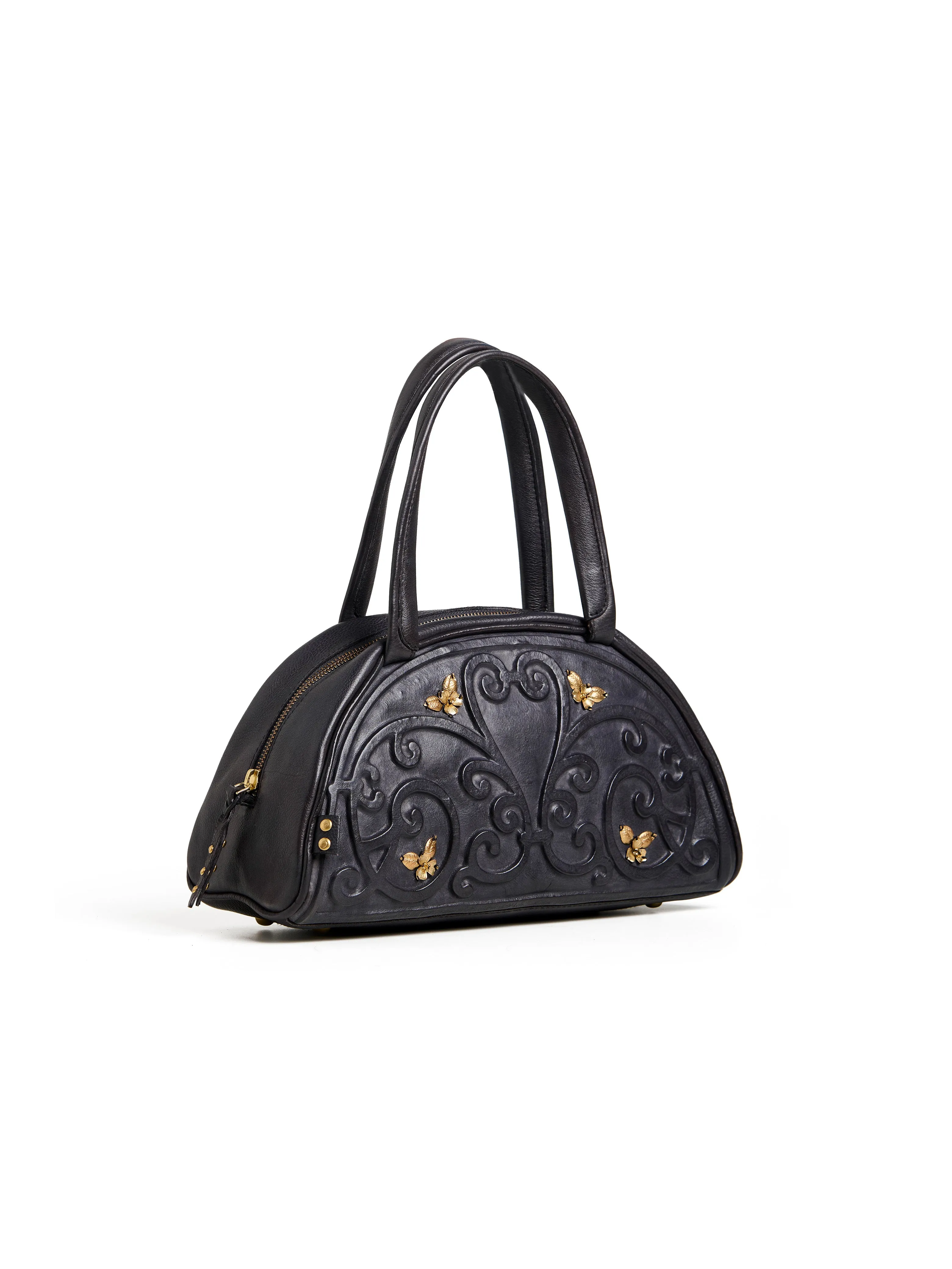 Art N Vintage Artisan-Crafted Leather Bag with Swirl Embossing and Brass Accents