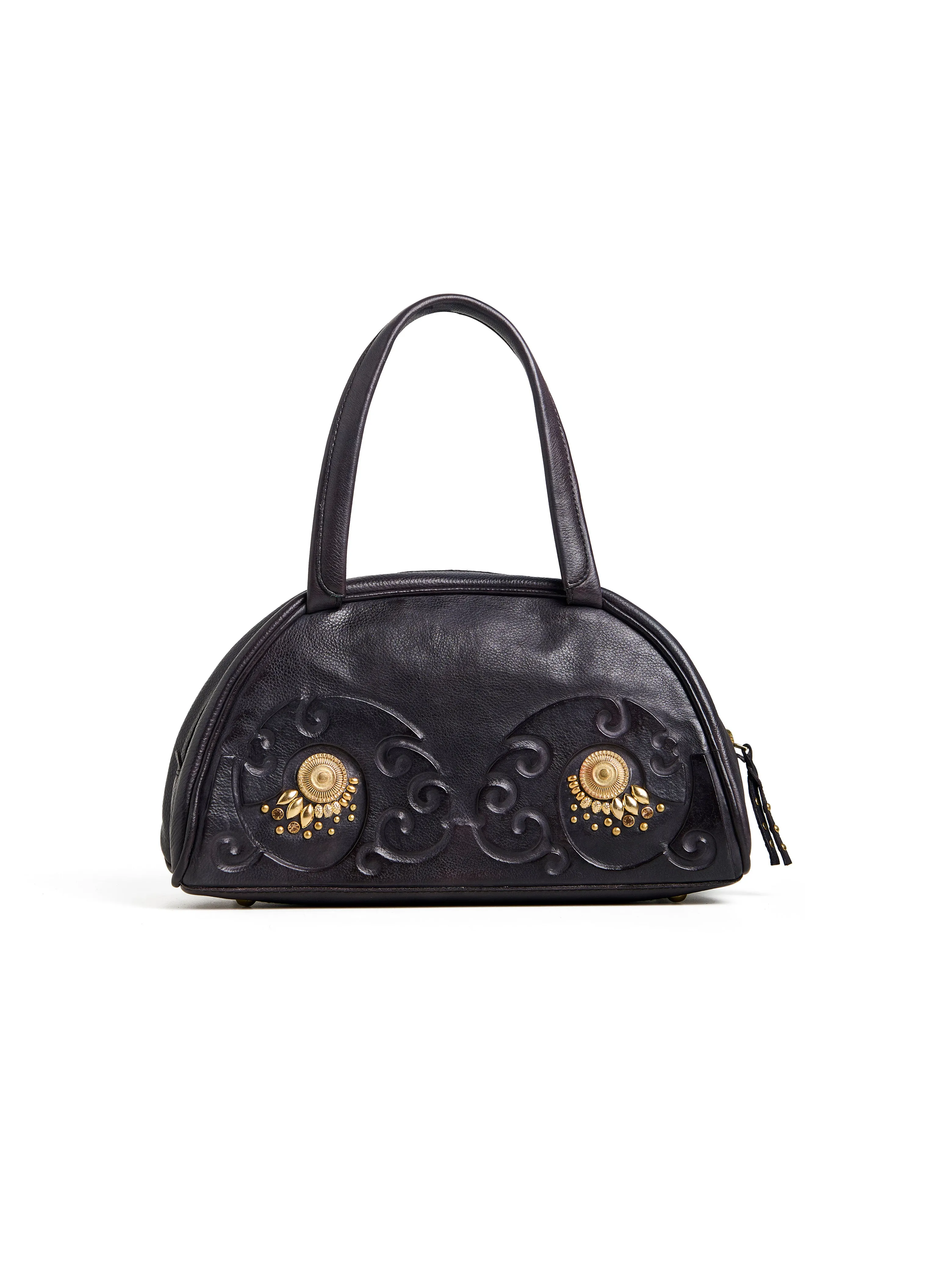 Art N Vintage Artisan-Crafted Leather Bag with Swirl Embossing and Brass Accents