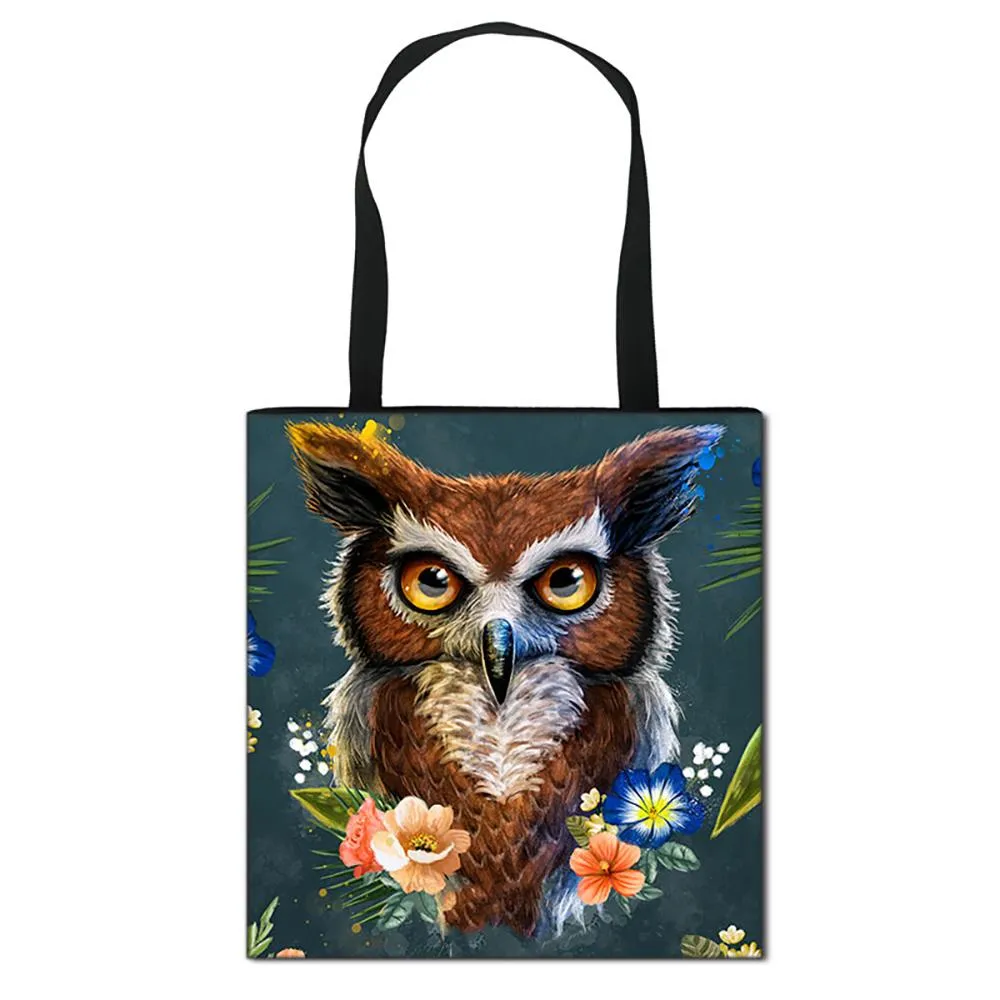 Attractive Cartoon Owl Printed Casual Tote Bags