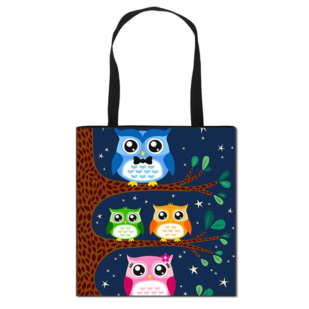 Attractive Cartoon Owl Printed Casual Tote Bags