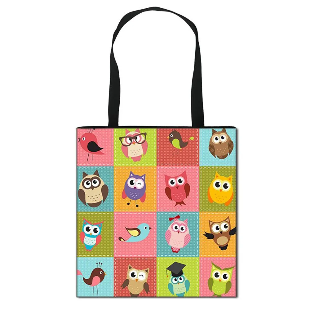 Attractive Cartoon Owl Printed Casual Tote Bags