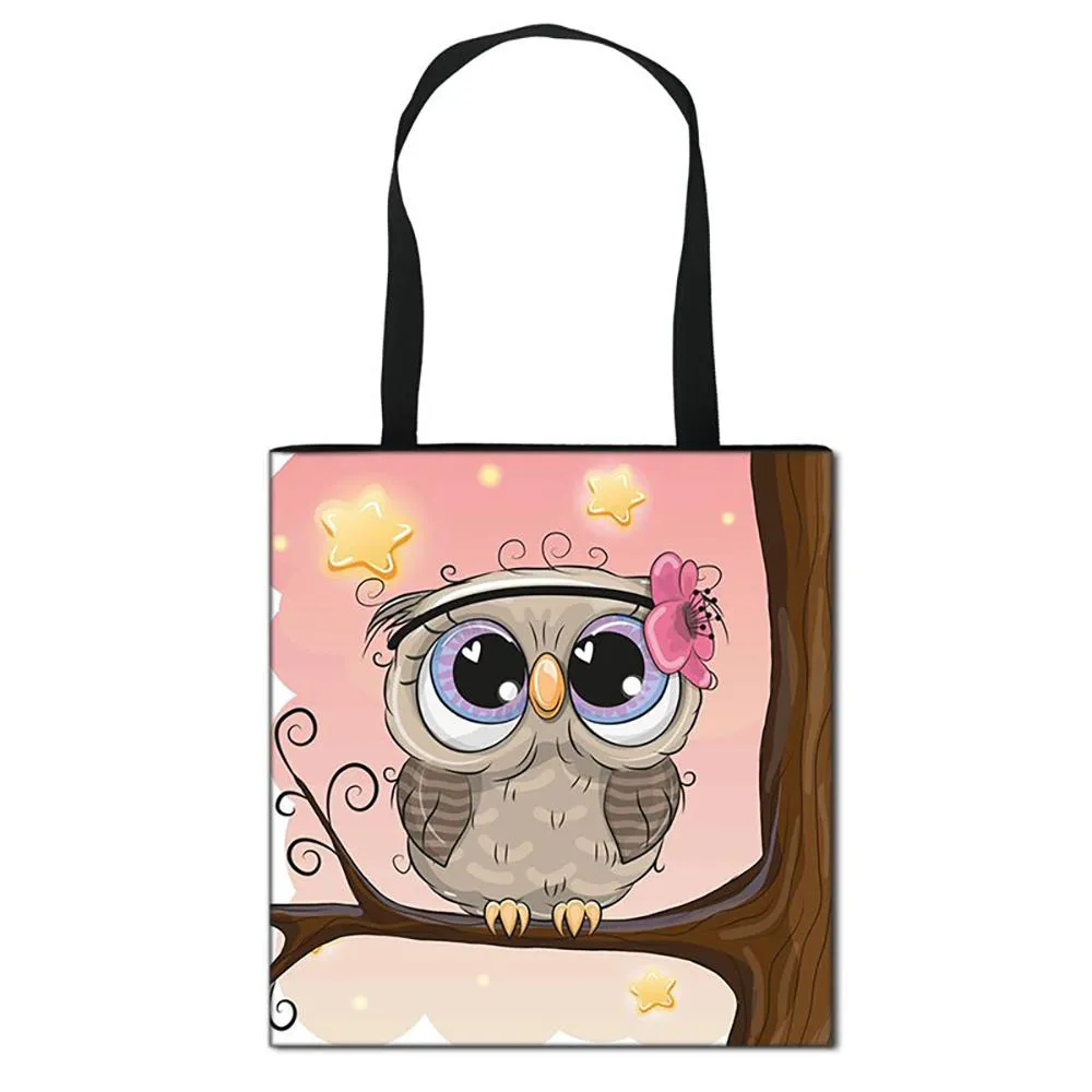 Attractive Cartoon Owl Printed Casual Tote Bags