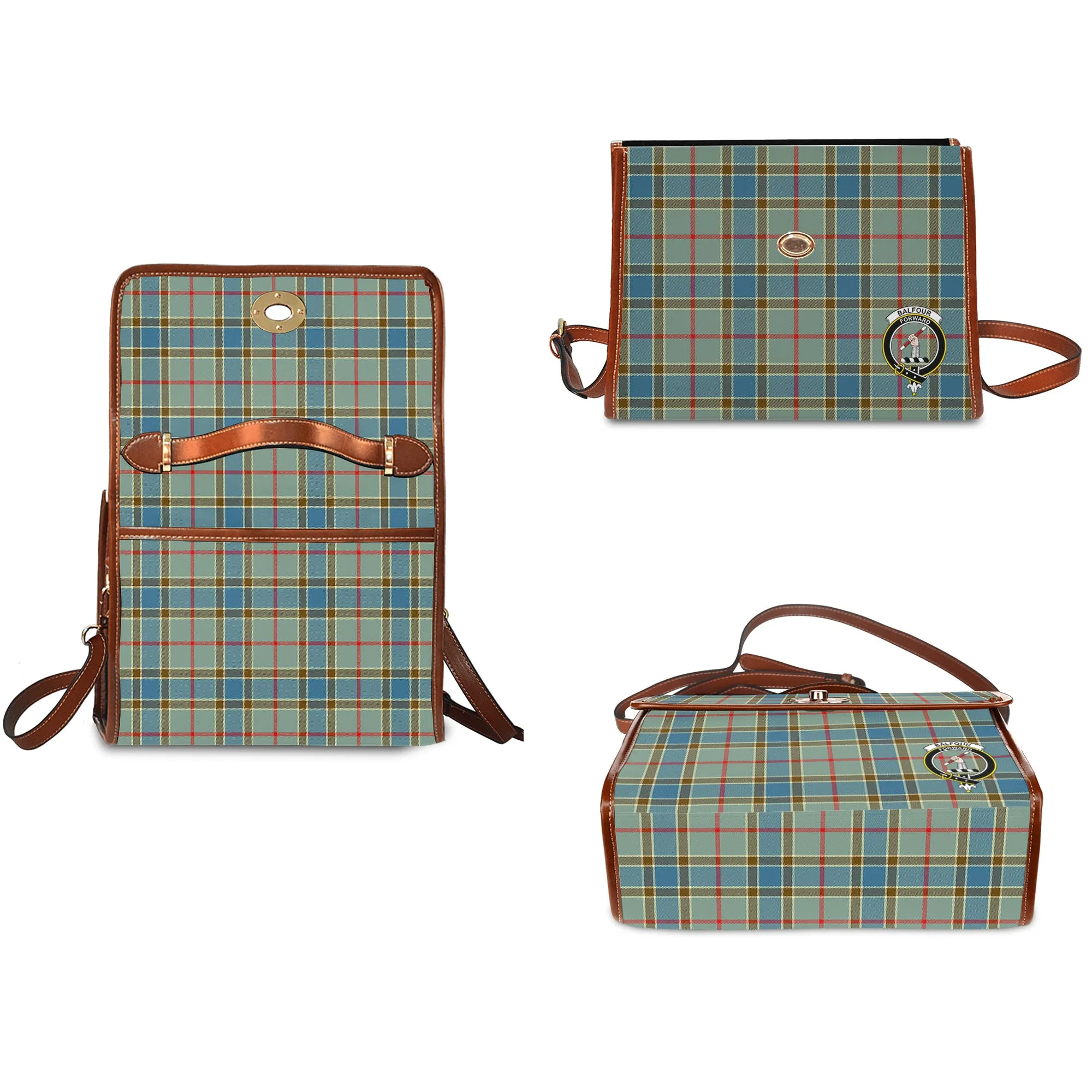 Balfour Blue Tartan Waterproof Canvas Bag with Family Crest