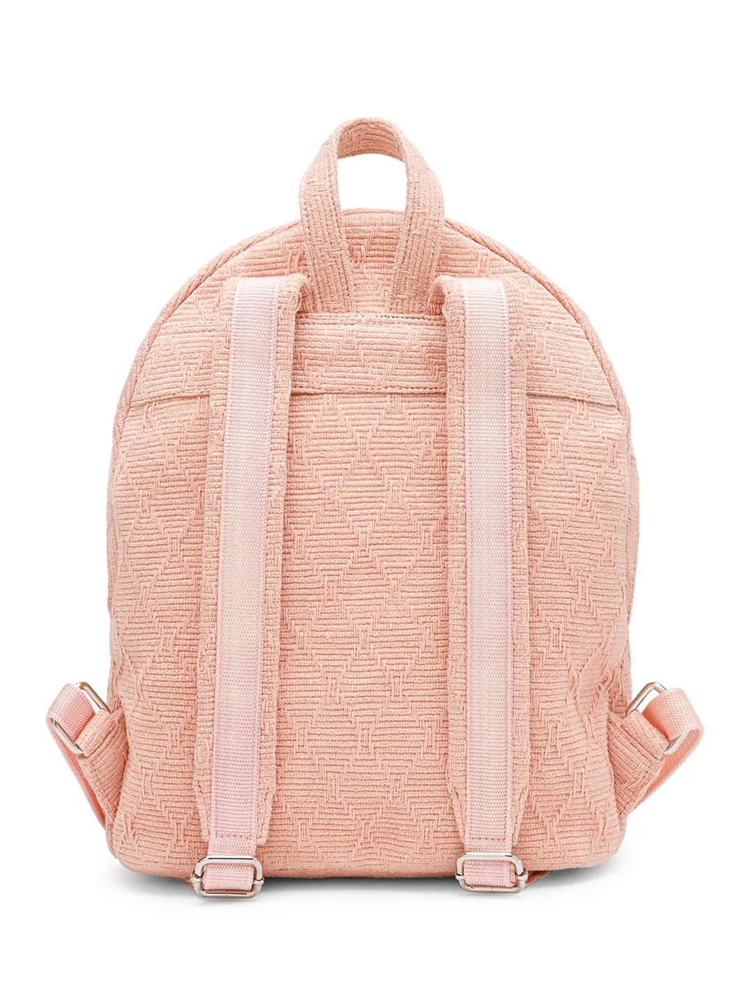 Berrylush Women Textured Pink Fabric Zipper-Up Padded Shoulder Strap Laptop Backpack