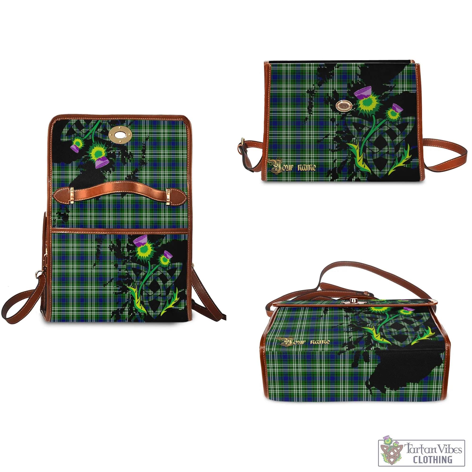 Blackadder Tartan Waterproof Canvas Bag with Scotland Map and Thistle Celtic Accents