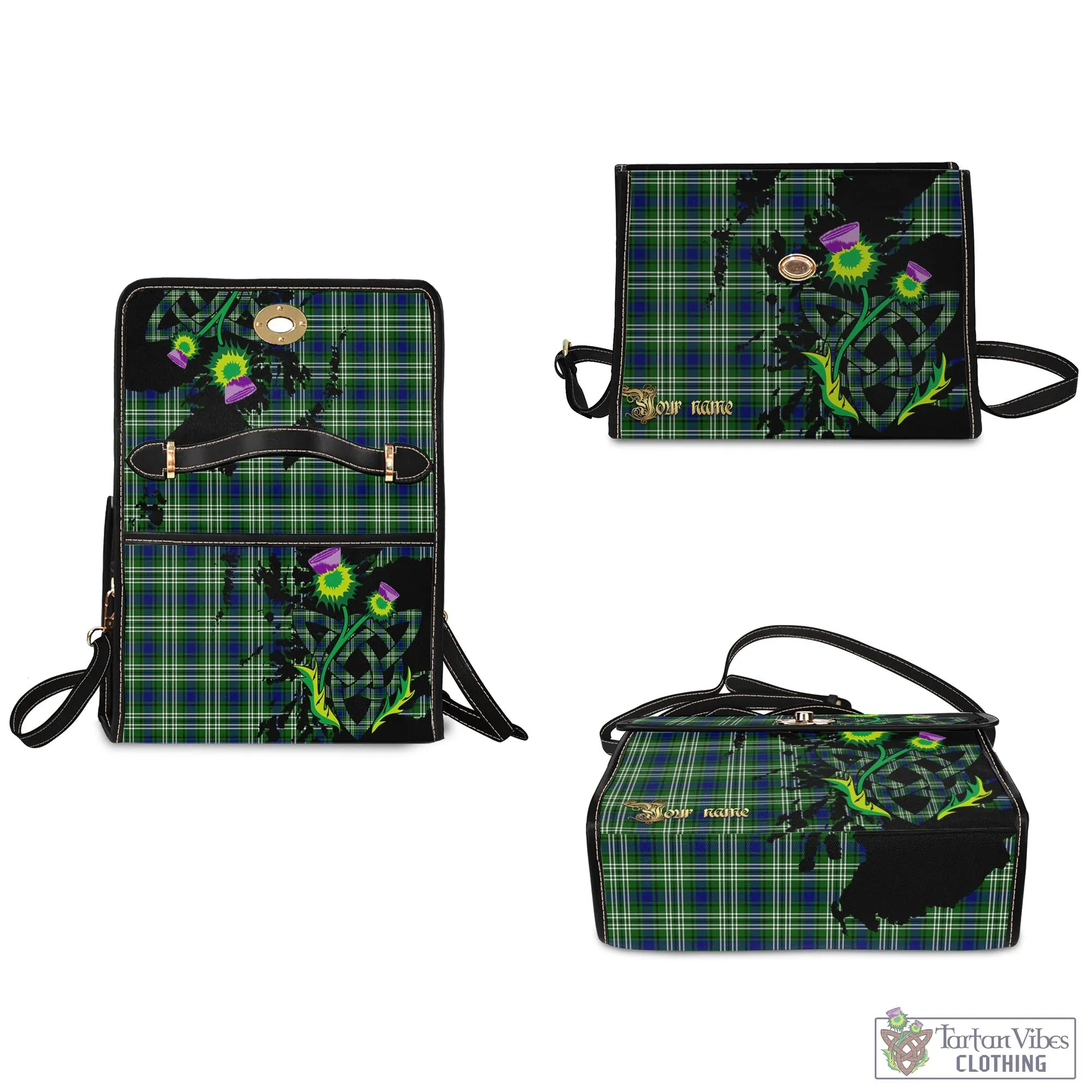 Blackadder Tartan Waterproof Canvas Bag with Scotland Map and Thistle Celtic Accents