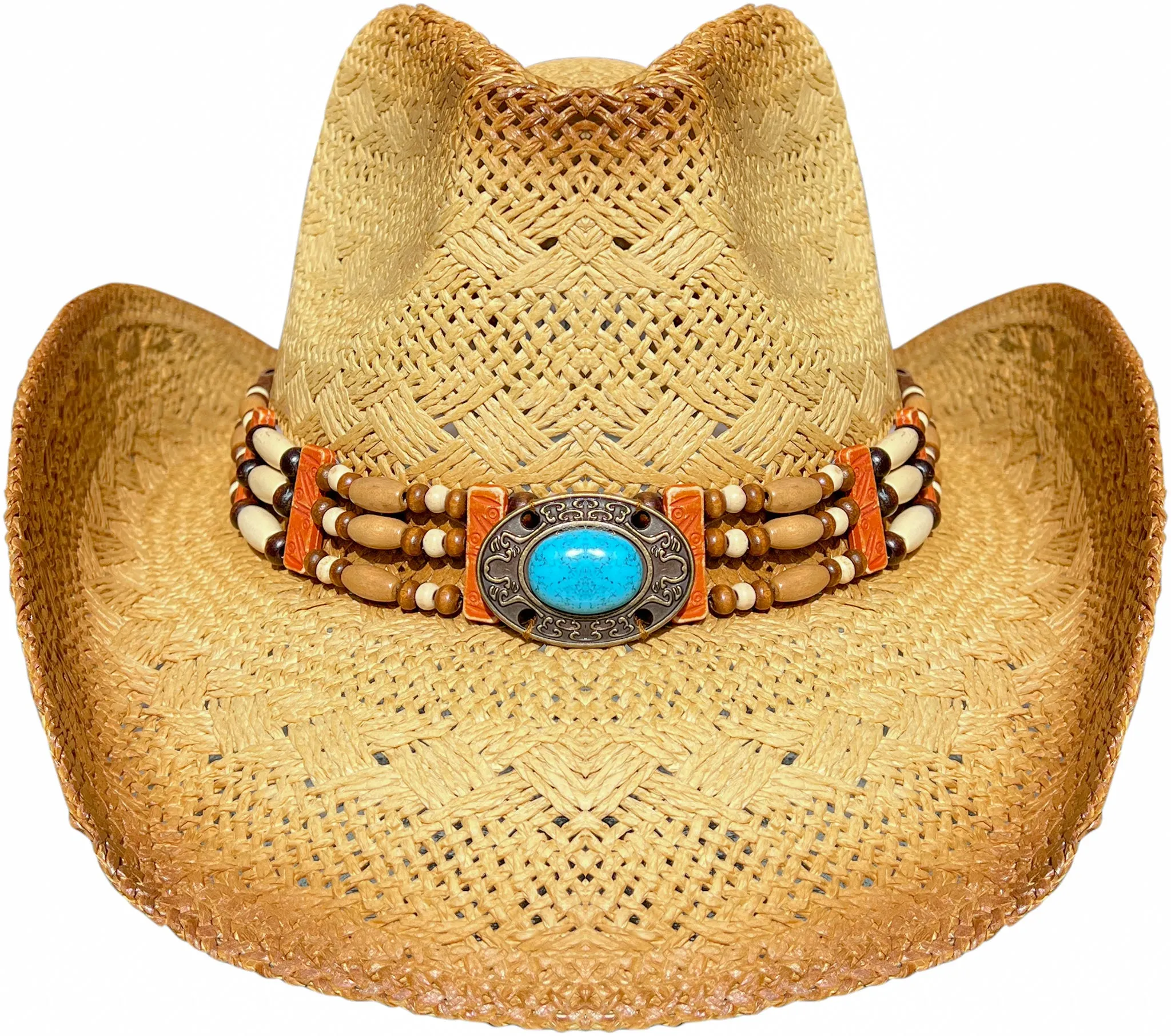 Bronco Beige Cowboy Hat Blue Bead