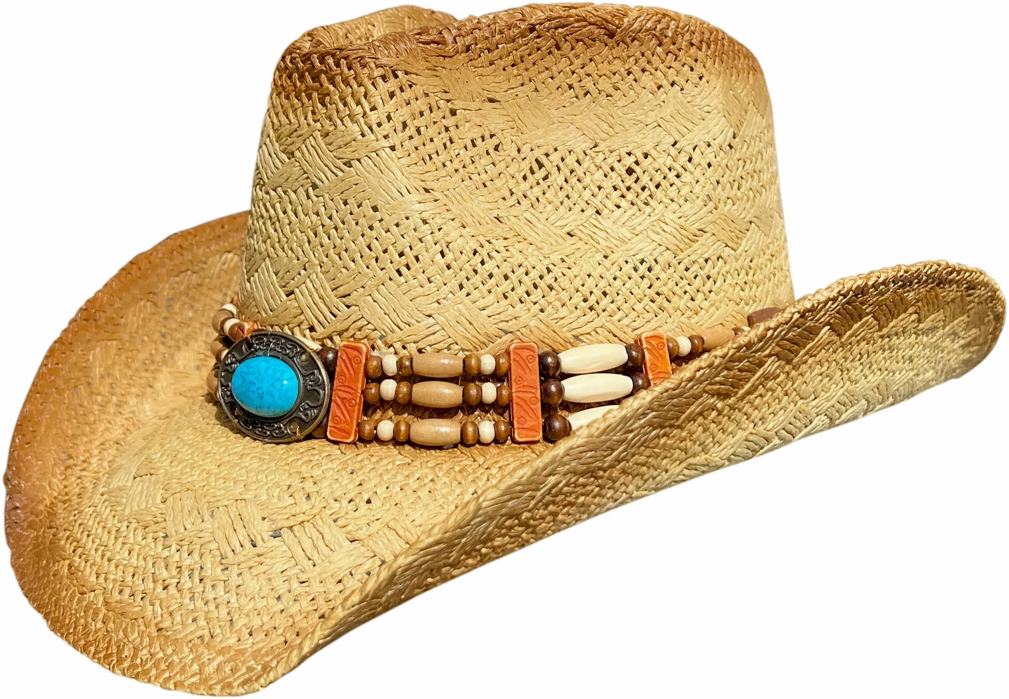 Bronco Beige Cowboy Hat Blue Bead