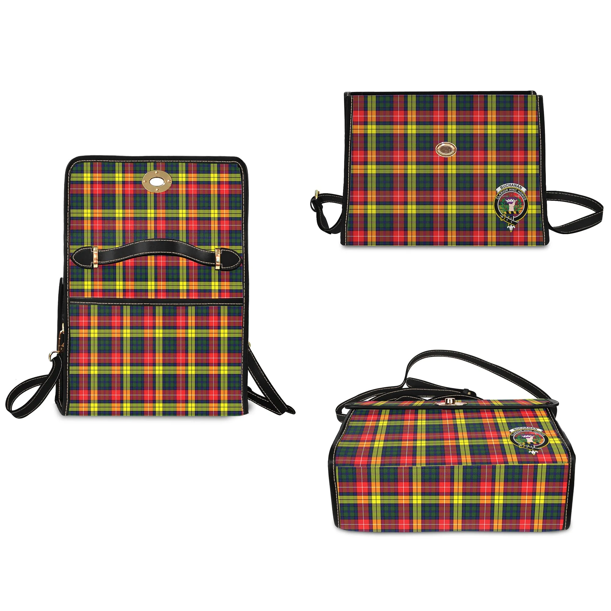 Buchanan Modern Tartan Waterproof Canvas Bag with Family Crest