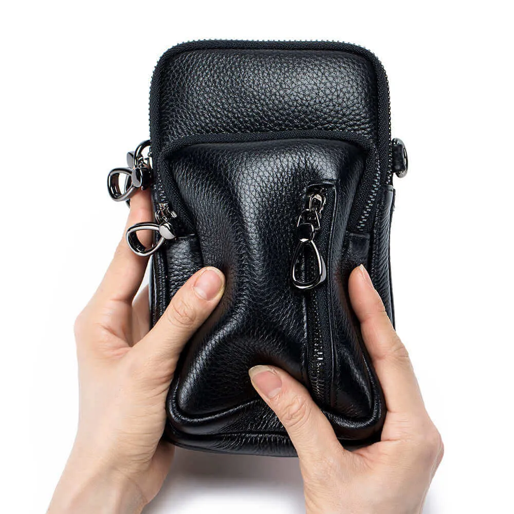 Chic Leather Mini Vertical Phone Crossbody Bag