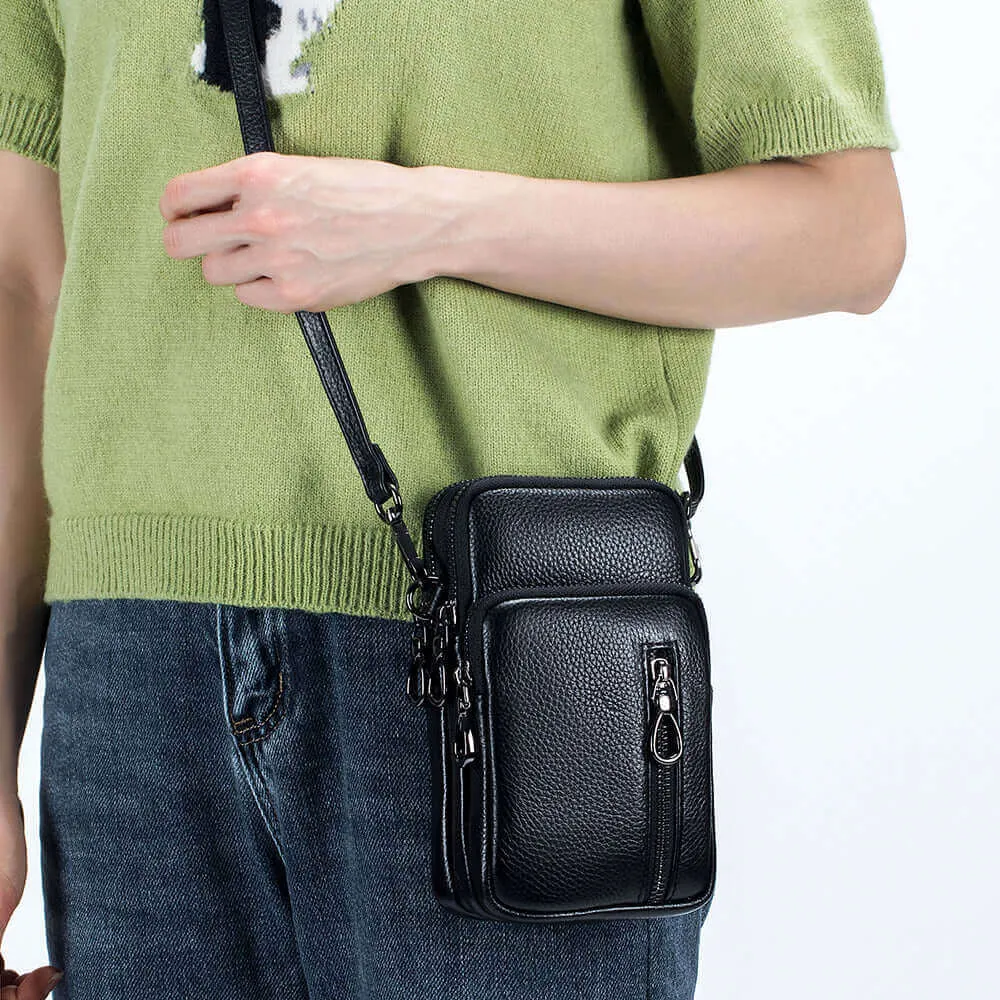 Chic Leather Mini Vertical Phone Crossbody Bag