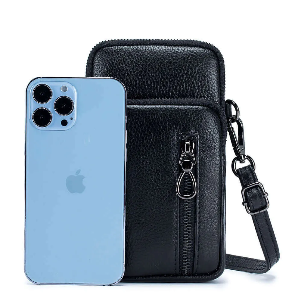 Chic Leather Mini Vertical Phone Crossbody Bag