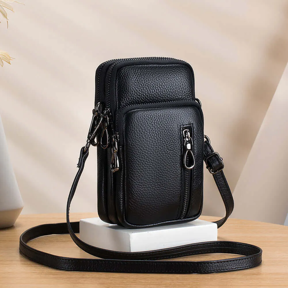 Chic Leather Mini Vertical Phone Crossbody Bag