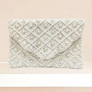 Clutch Cream Beaded Scallop