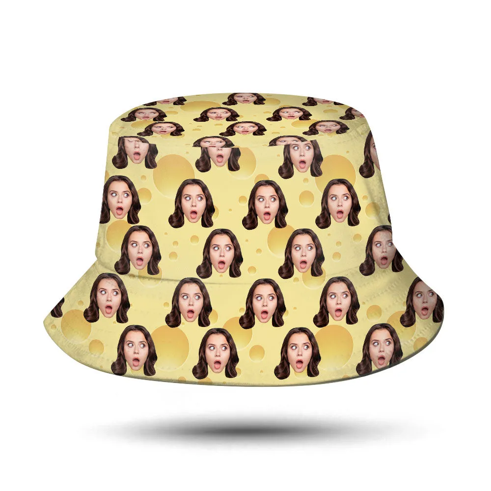 Custom Bucket Hat Personalised Face Cheese Bucket Hat Summer Wide Brim Fisherman Hat Gifts