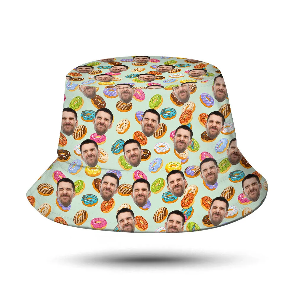 Custom Bucket Hat Personalised Face Doughnut Bucket Hat Summer Wide Brim Fisherman Hat Gifts