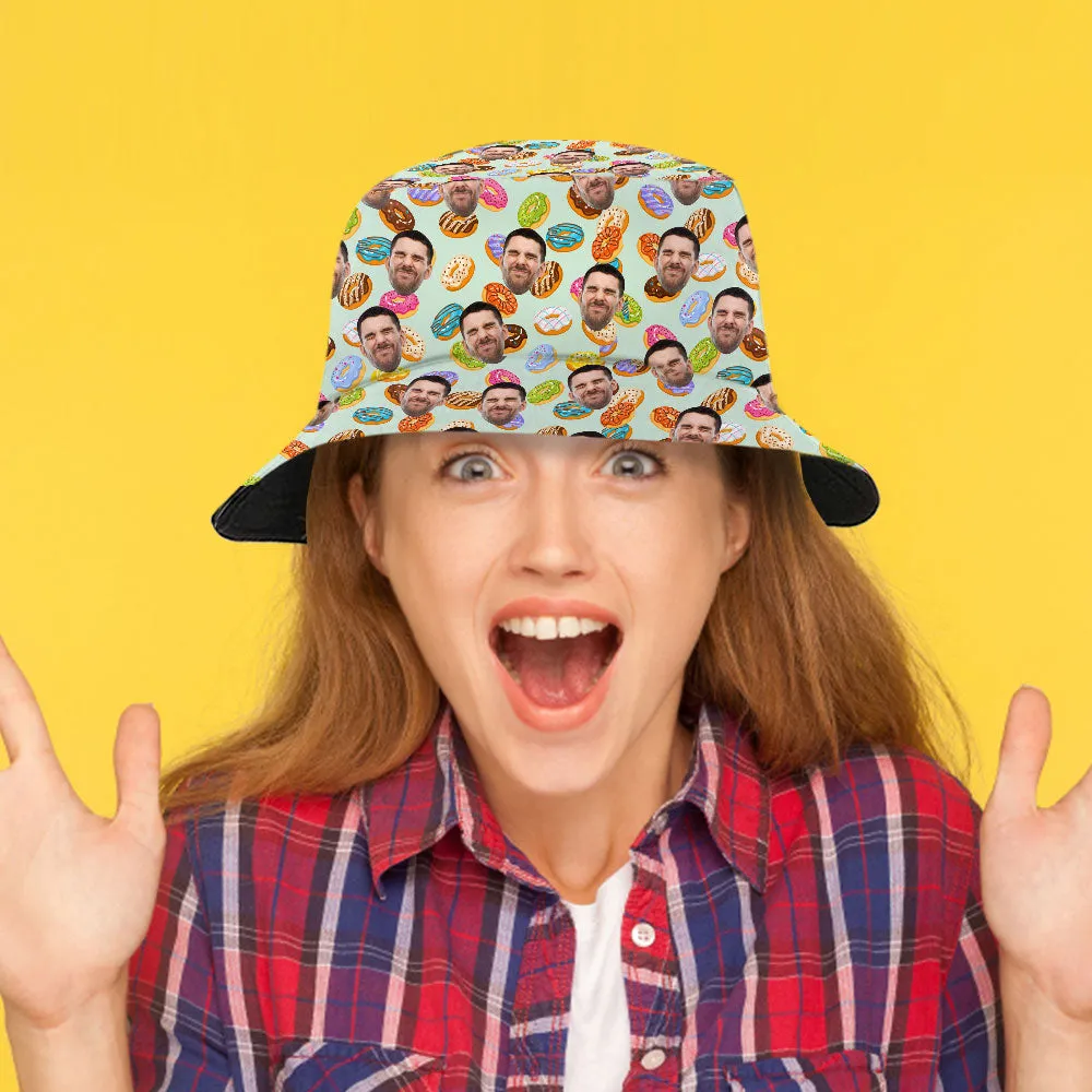 Custom Bucket Hat Personalised Face Doughnut Bucket Hat Summer Wide Brim Fisherman Hat Gifts