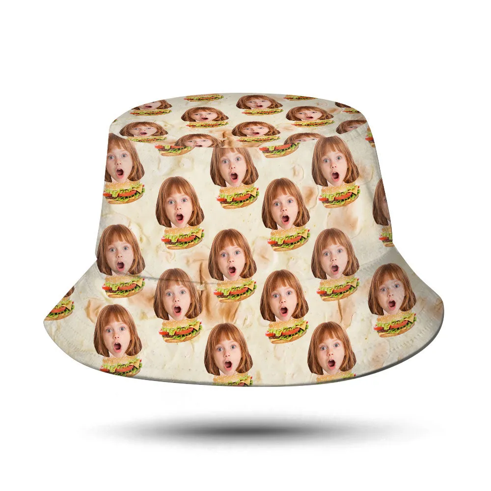 Custom Bucket Hat Personalised Face Hamburger Bucket Hat Summer Wide Brim Fisherman Hat Gifts