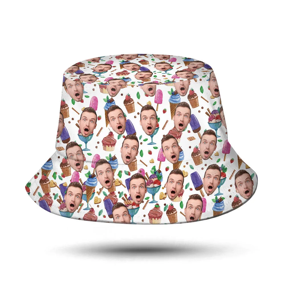 Custom Bucket Hat Personalised Face Ice Cream Bucket Hat Summer Wide Brim Fisherman Hat Gifts