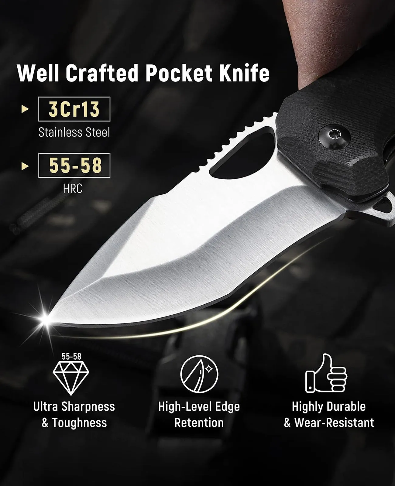 CVLIFE Pocket Knife for Men, 3.1'' Ultra Sharp Blade G10 Handle