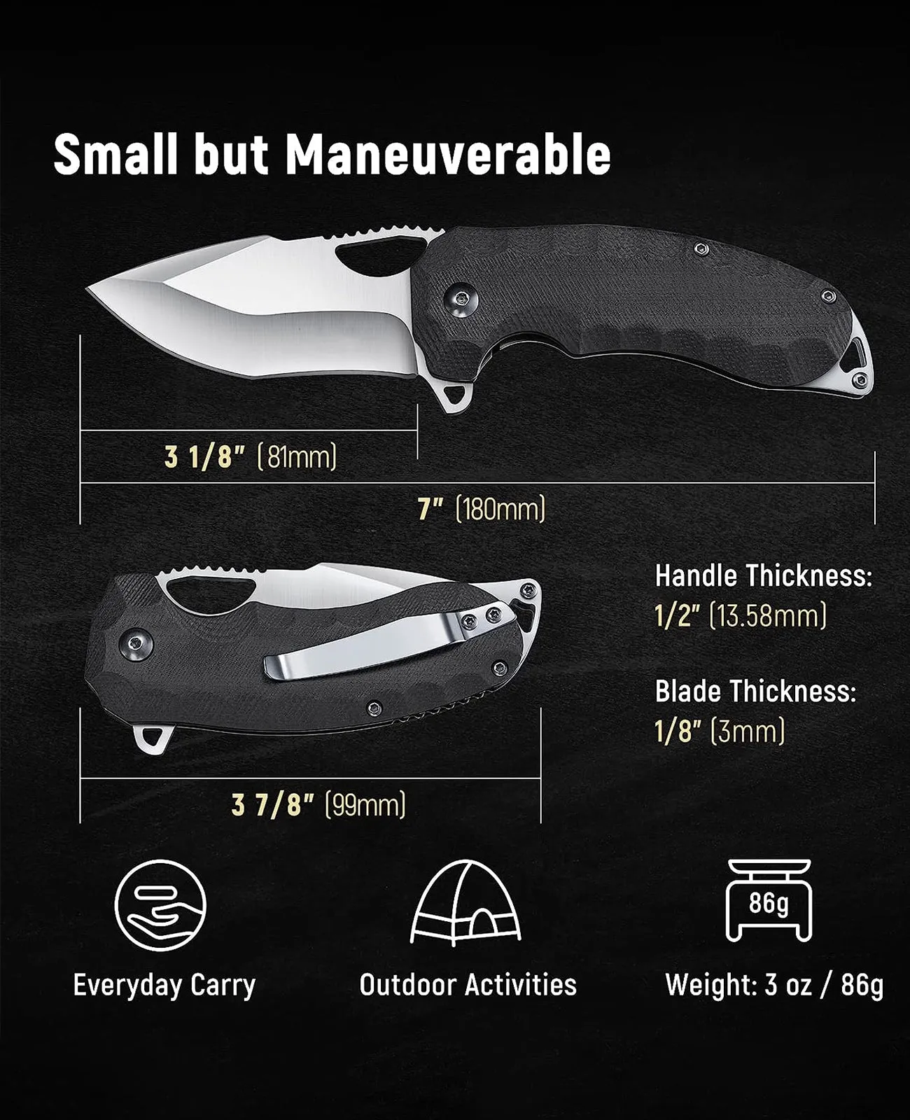 CVLIFE Pocket Knife for Men, 3.1'' Ultra Sharp Blade G10 Handle