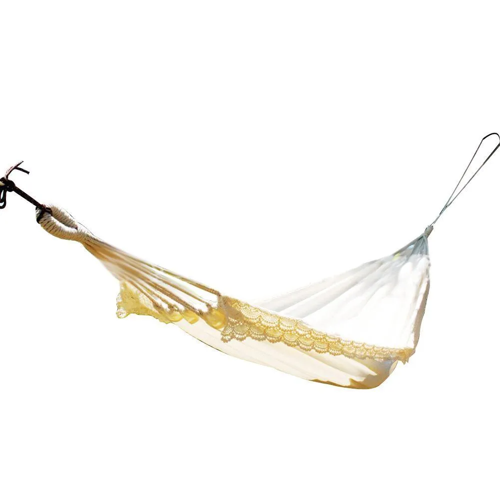 Double Bohemia Cotton Hammock Hanging Swing with Tassels for Trees