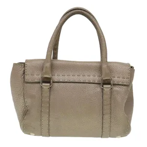 FENDI Hand Bag Leather Gray Auth 39445