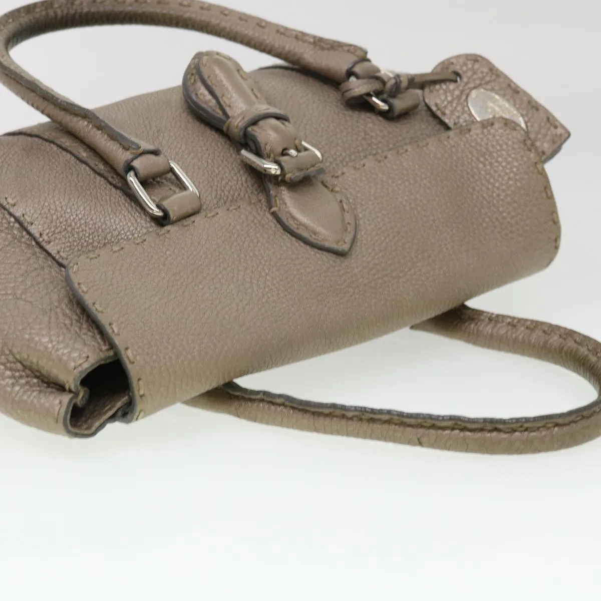 FENDI Hand Bag Leather Gray Auth 39445