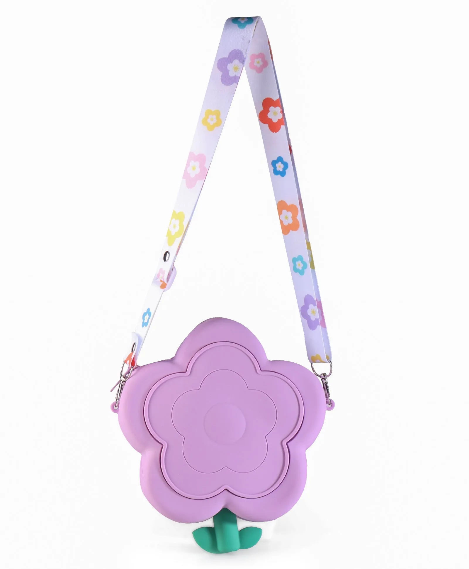 FLOWER DESIGN SILICON SLING BAG - PURPLE