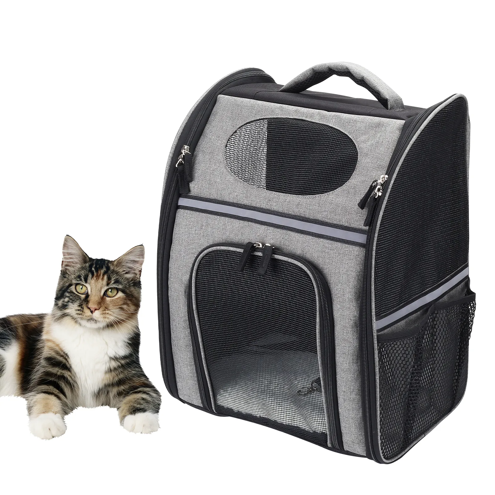 FluffyDream Pet Carrier Backpack for Large/Small Cats and Dogs; Puppies; Safety Features and Cushion Back Support for Travel; Hiking; Outdoor Use; Black