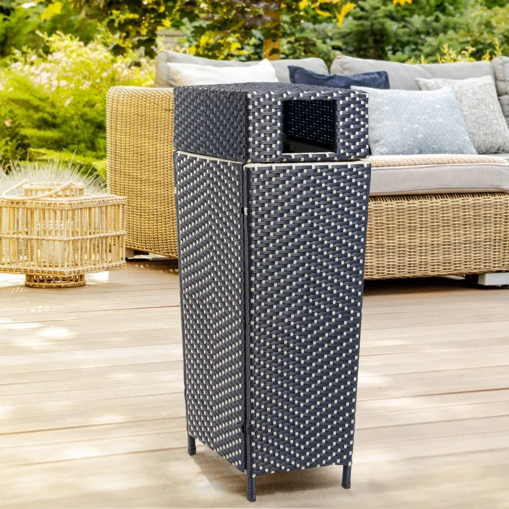 Frostbloom Modern 24.13-Gallon All-Weather Wicker/Metal Lidded Hideaway Outdoor Trash Can