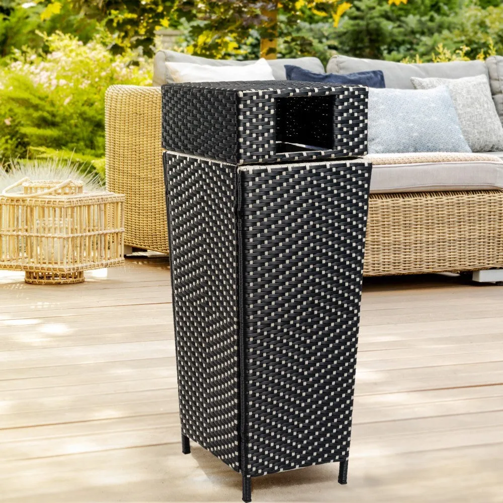 Frostbloom Modern 24.13-Gallon All-Weather Wicker/Metal Lidded Hideaway Outdoor Trash Can