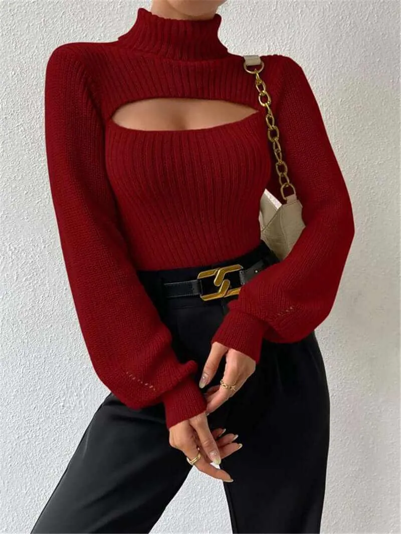 Glow Chic's Loose High Collar Hollow All-match Sweater