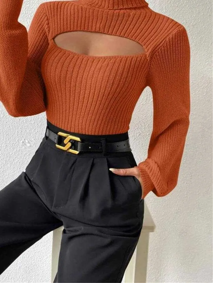 Glow Chic's Loose High Collar Hollow All-match Sweater