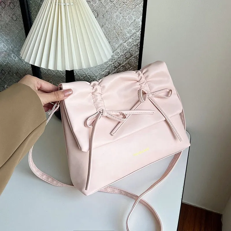 High-Grade Bow Bag Women's  Spring New Fashion Simple Shoulder Bag Casual All-Match Messenger Bag Cross-Border