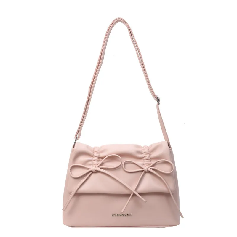 High-Grade Bow Bag Women's  Spring New Fashion Simple Shoulder Bag Casual All-Match Messenger Bag Cross-Border