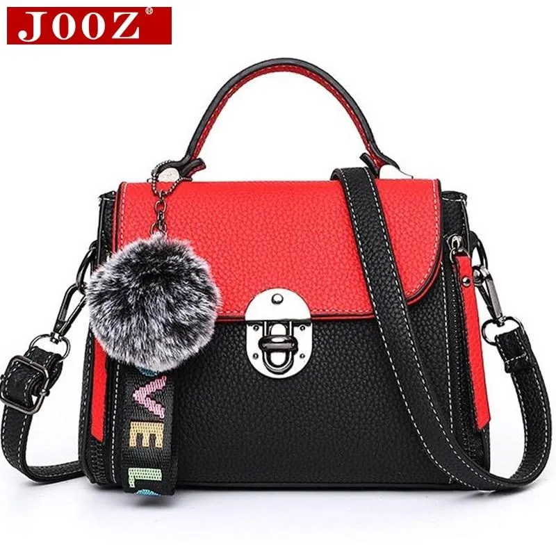 JOOZ Hit color women's handbags leather Ladies hand bags 2018 New women bag shoulder Bag bolsos Fur Toy Women Messenger Bags