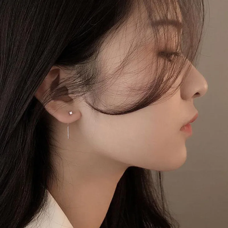 Korean Dangle Earring Geometric block Long Tassel Bar Drop Earrings For Women Minimalism Ear Line Kpop Jewelry Gift