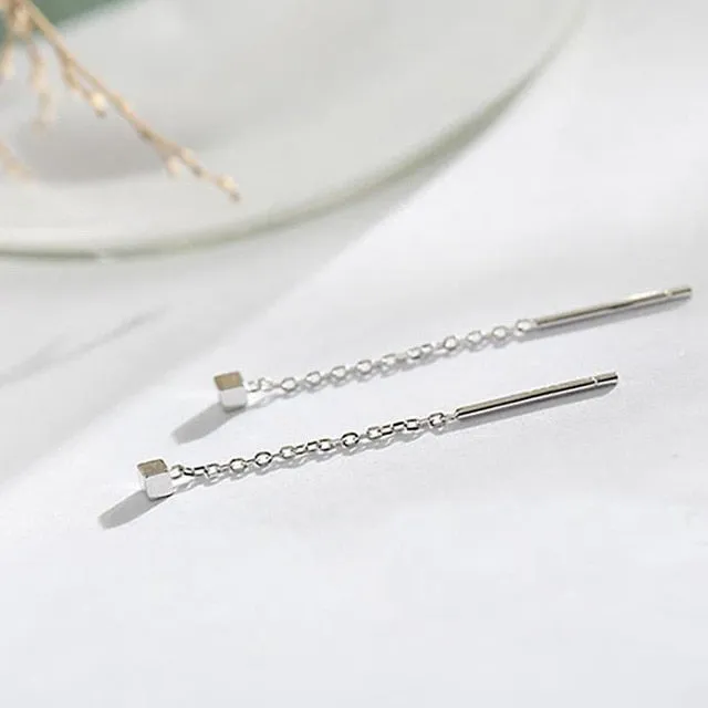 Korean Dangle Earring Geometric block Long Tassel Bar Drop Earrings For Women Minimalism Ear Line Kpop Jewelry Gift